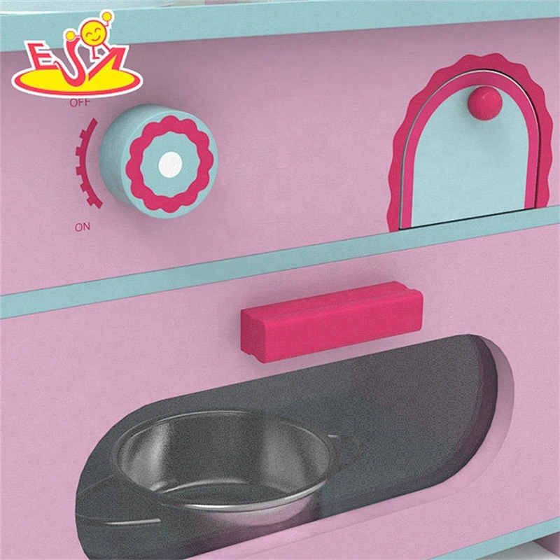 2019 New design pink small wooden role play kitchen for girls W10C427