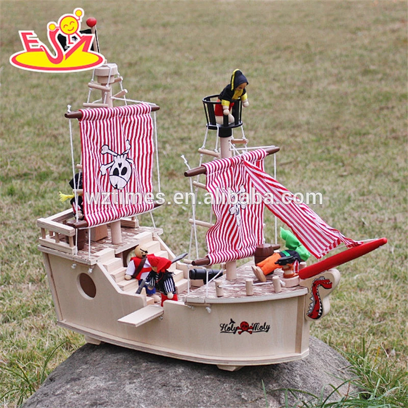 2018 wholesale baby wooden toy pirate ship new design kids wooden toy pirate ship best natural wooden toy pirate ship W03B061
