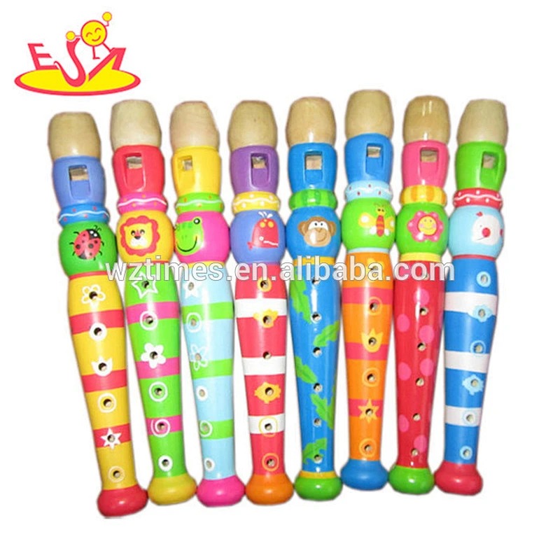 Wholesale cartoon style multi type musical toy wooden flute toy for kids W07D008