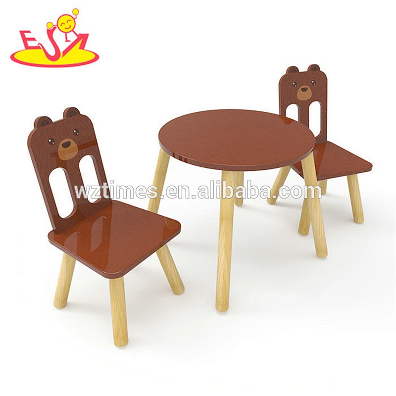 New hottest cartoon bear painted wooden kids table and chair set for school furniture W08G235