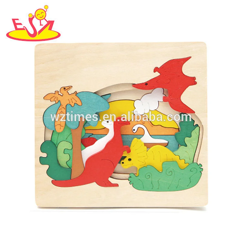 New hottest multi color 3d zoo jigsaw wooden animal puzzle for children W14C250