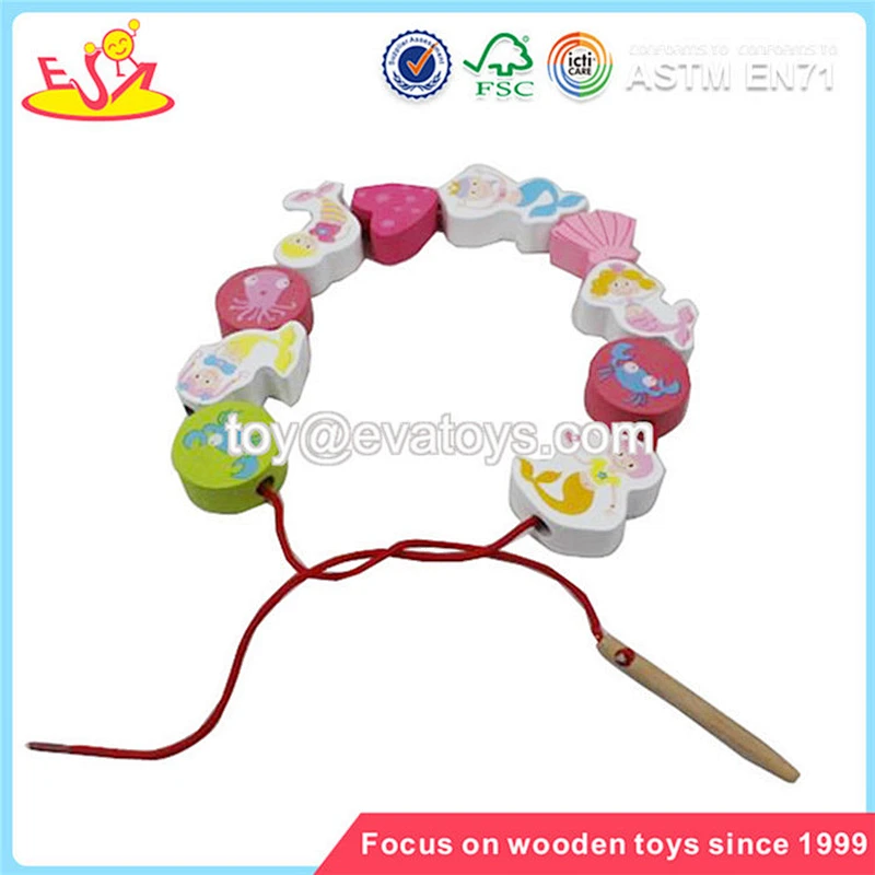 Wholesale training practical ability wooden string beads toy colorful baby wooden string beads toy W11E004
