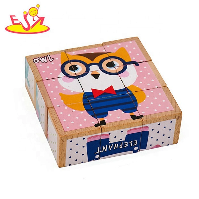2019 New design 9 pieces cartoon wooden cube puzzle game with customize W14F060