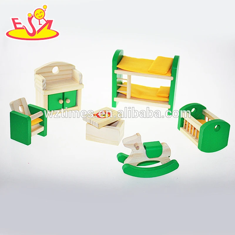 Wholesale new arrival beautiful style wooden mini dollhouse furnitures set toy for kids W06B028