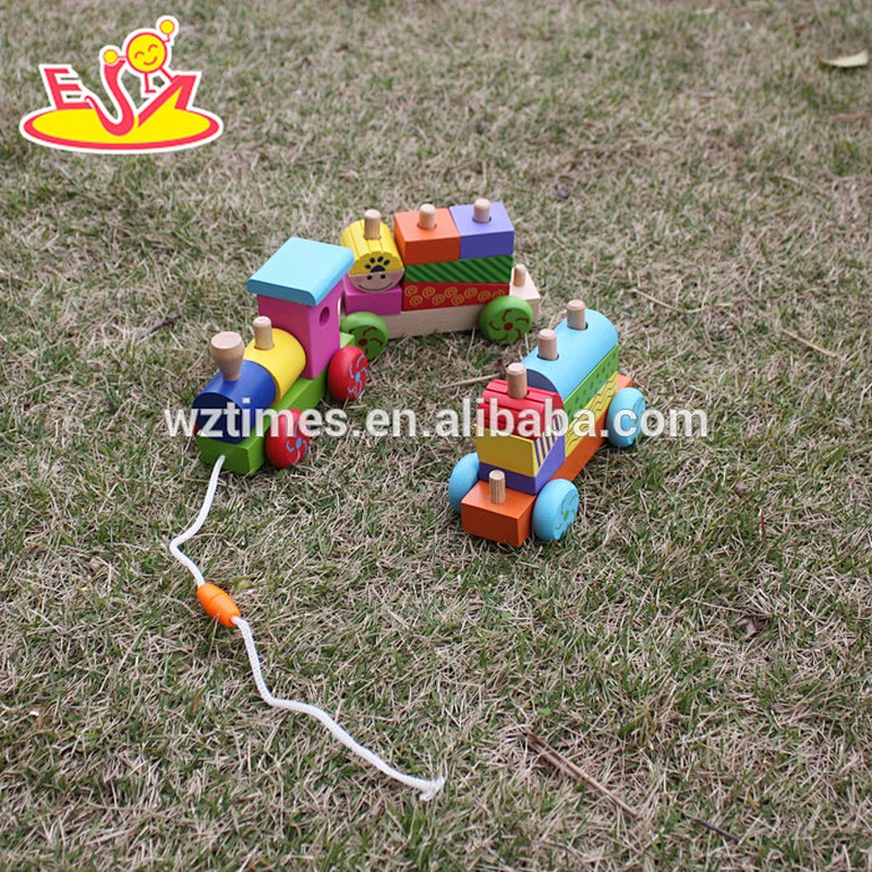 wholesale educational wooden kids train toy block set for sale W05C043