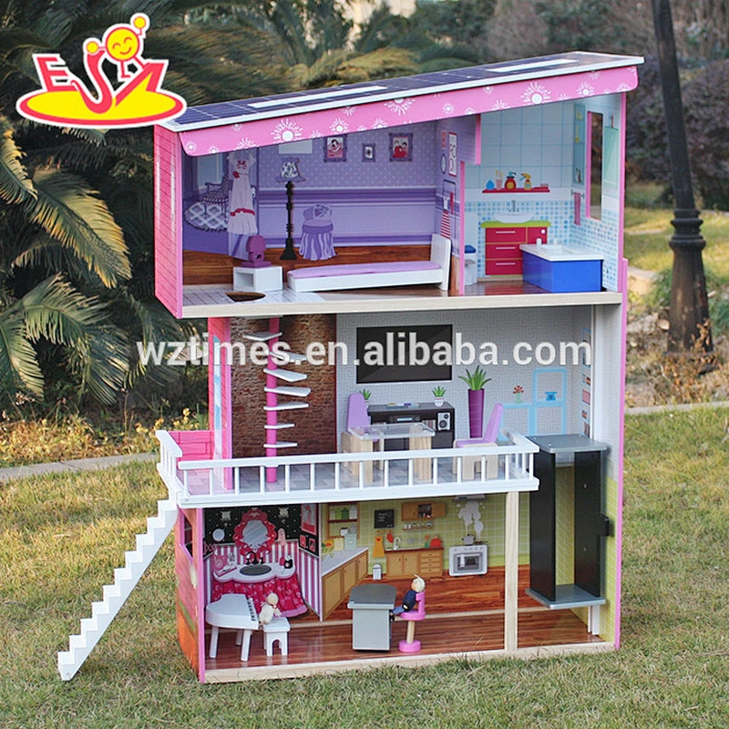2018 Nuevo diseño de casa de muñecas de madera para niñas modelo de moda superior casa de muñecas de madera para niñas La mejor casa de muñecas de madera para niñas W06A151