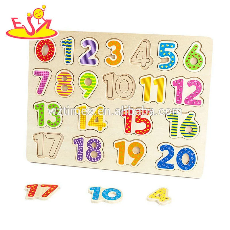 2018 Wholesale small educational puzzle toys wooden number toys for kids figure learning 0-20 W14B098