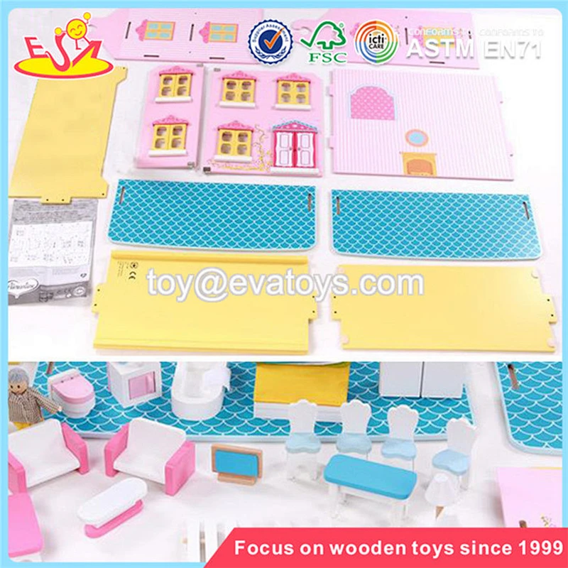wholesale pink delicate kids wooden dollhouse beautiful children wooden chic dollhouse for sale W06A029