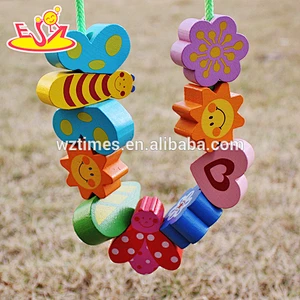 New design 10 pieces wooden lacing beads for toddlers W11E064