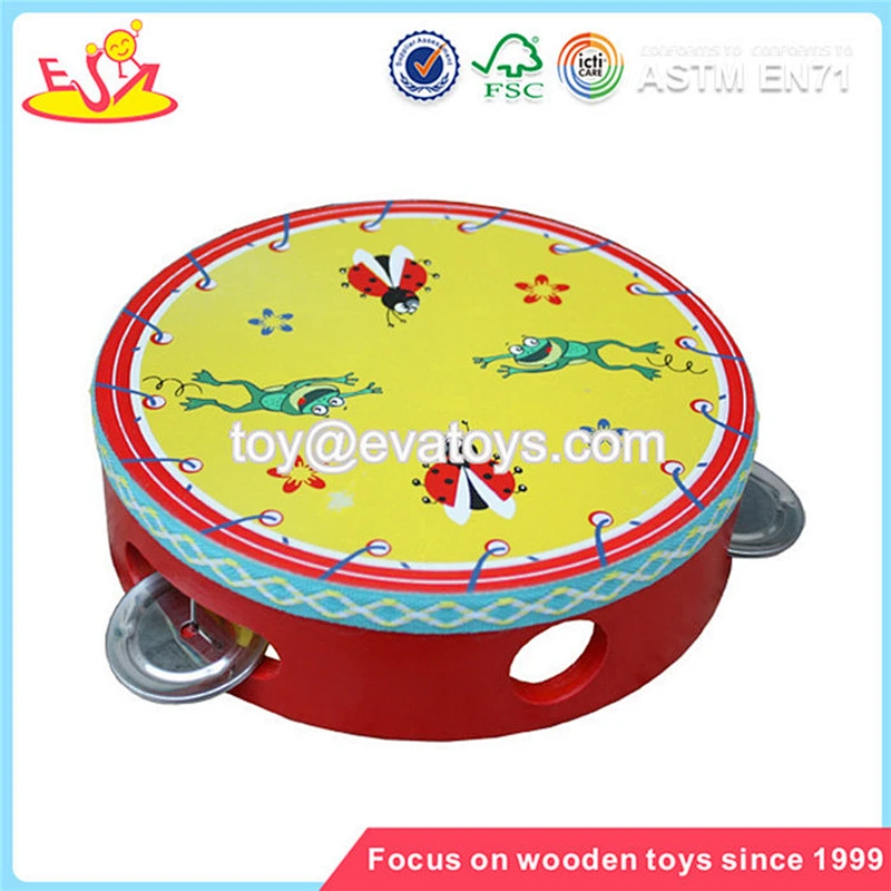 wholesale delicate wooden Tambourine toy multiple colour wooden Tambourine toy and hot selling kids wooden Tambourine W07F002