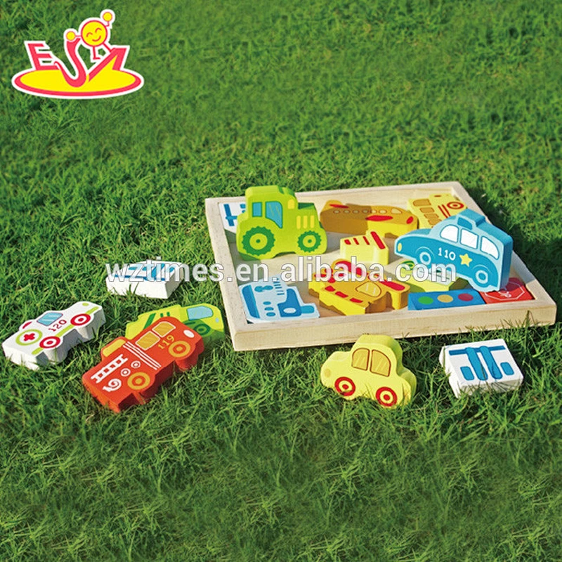Wholesale best gift for baby wooden multi shape mini car puzzle toy bring fun W14N001