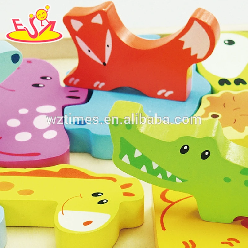 Wholesale high quality wooden animals blocks puzzle toy for baby learning and jigsaw W14A156