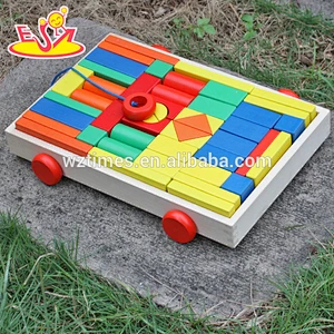 2018 wholesale pull car designed wooden children's building blocks for sale W13C031