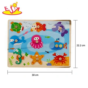 2019 New arrival baby wooden ocean jigsaw puzzles with knob W14M156