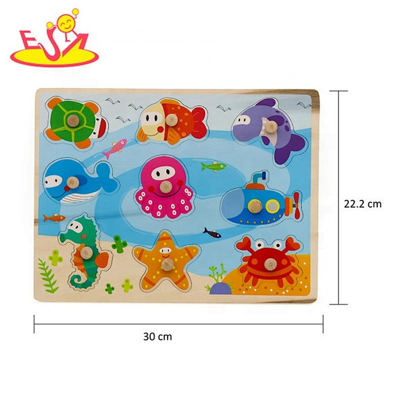 2019 New arrival baby wooden ocean jigsaw puzzles with knob W14M156
