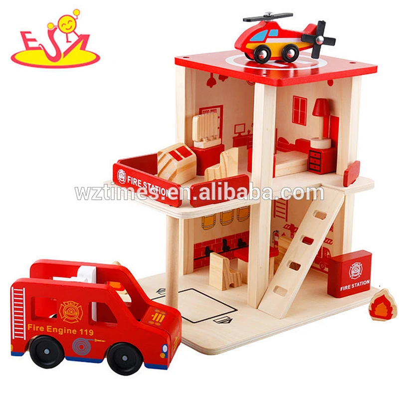 50% Discount kids wooden toy fire station for wholesale W04B030