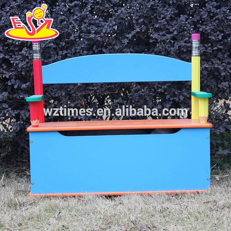 Wholesale cute baby wooden storage bench with handrail used in home or playground W08C061