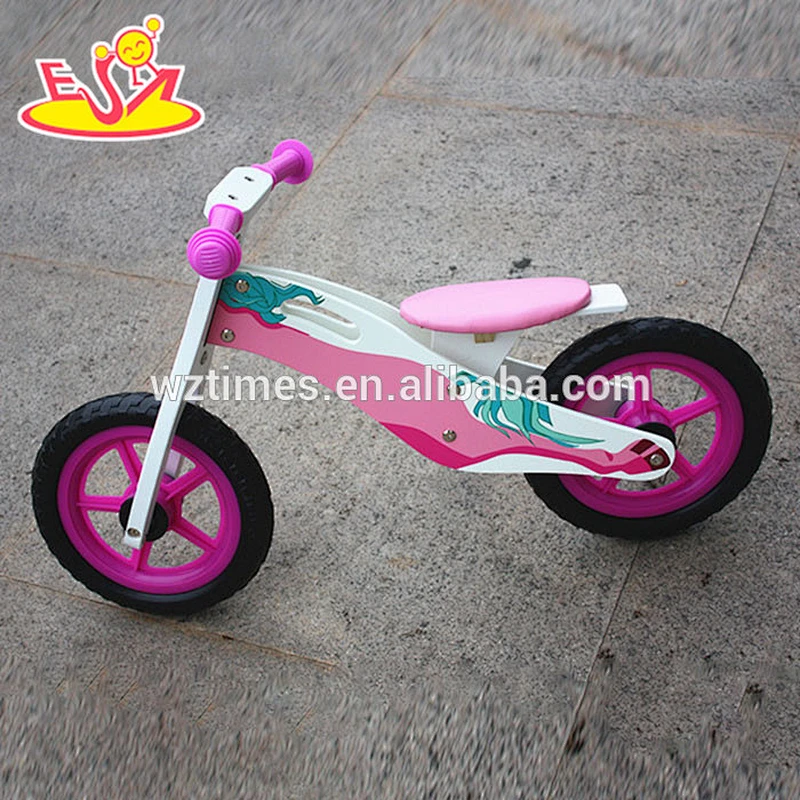 wholesale high quality children wooden pink balance bike cheap kids wooden pink balance bike W16C126
