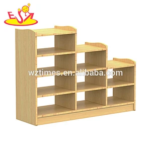 Wholesale nursery school storage shelf wooden playroom storage top fashion children wooden playroom storage W08C186