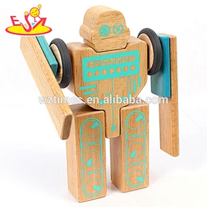 Wholesale educational diy construction wooden flexible robot puzzle toy for kids W03B046