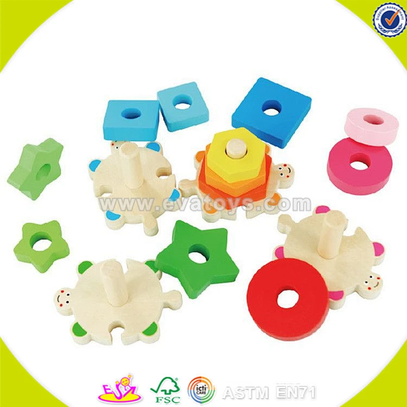 wholesale colorful kids stacking wooden geometric blocks educational children wooden geometric blocks game W13E064