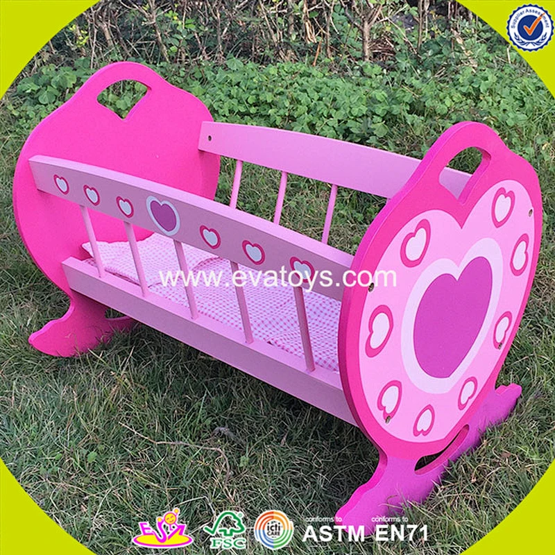 wholesale role play doll furniture wooden toy crib for sale W06B040