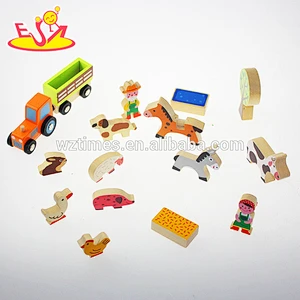 Wholesale interesting baby pretend toy wooden animals farm set toy W01A072