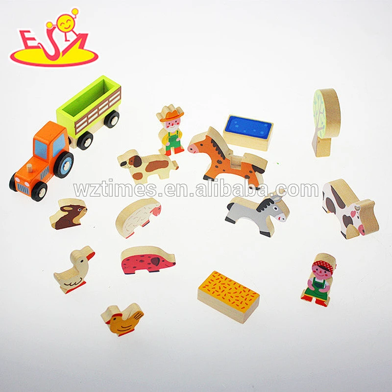 Wholesale interesting baby pretend toy wooden animals farm set toy W01A072