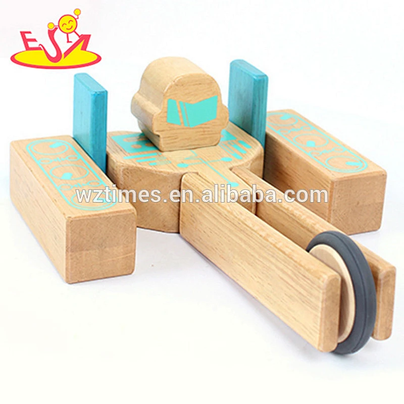 Wholesale educational diy construction wooden flexible robot puzzle toy for kids W03B046