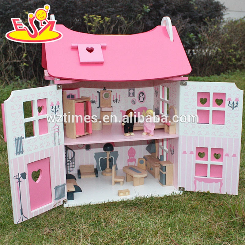 Wholesale beautiful pink wooden baby dollhouse toy fashion wooden baby dollhouse toy hot wooden baby dollhouse toy W06A051