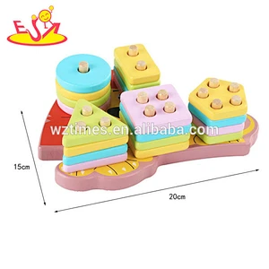 Wholesale useful early colors and shapes learning toy wooden cartoon stacking toy for kids W13D167