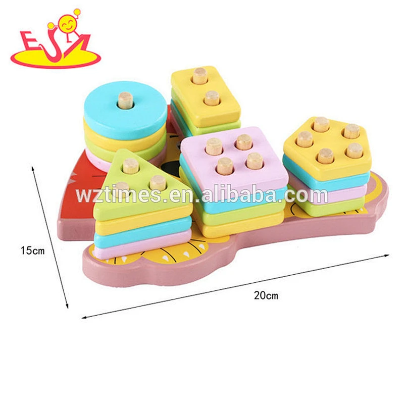 Wholesale useful early colors and shapes learning toy wooden cartoon stacking toy for kids W13D167