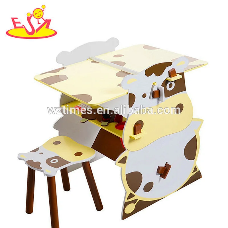 2018 New design giraffe modeling wooden activity table chair set for toddler kids W08G238