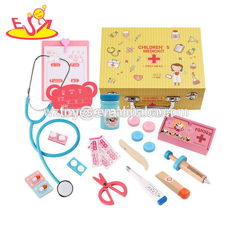 Wholesale professional hospital toy wooden 24 pcs toy stethoscope benefits to baby's EQ training W10D160