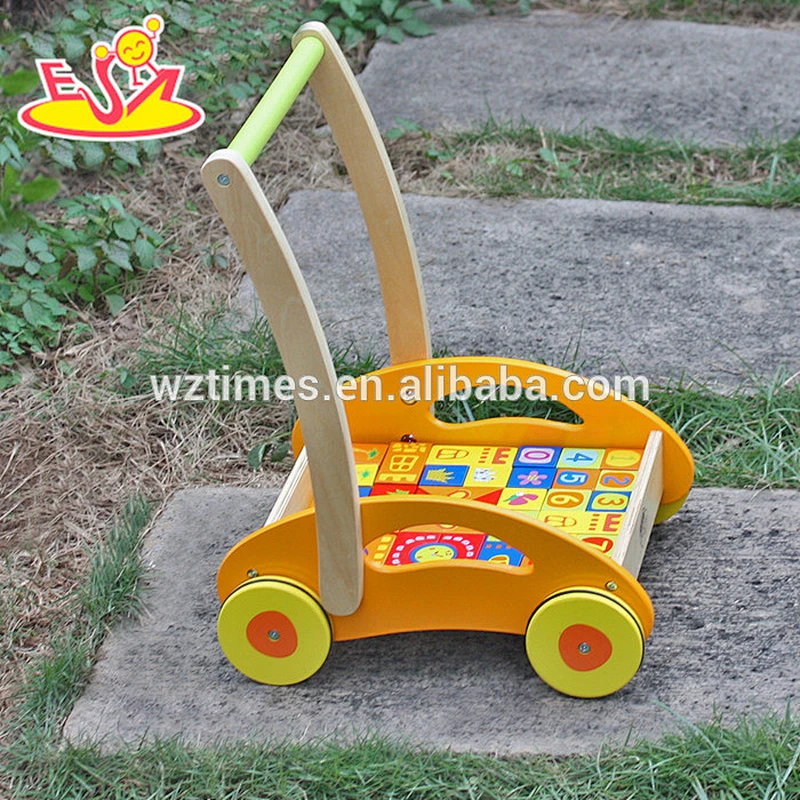 New hottest push along toy wooden 3 in 1 baby walker with building block W16E017