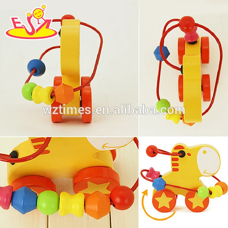 Wholesale cartoon style zebra shape wooden beads maze toy wire labyrinth toy for baby W11B078