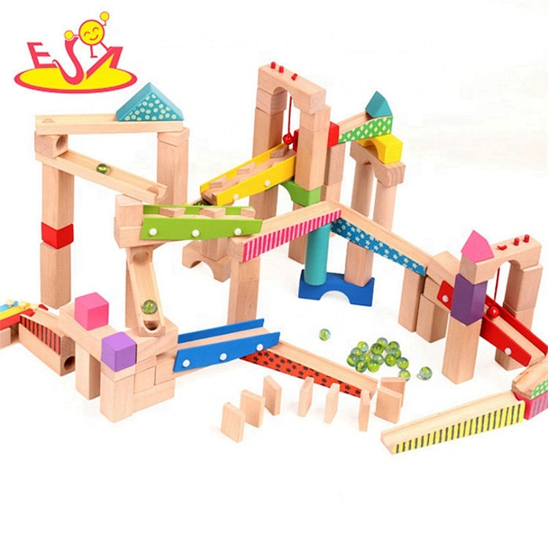 High quality educational construction wooden marble run toy for kids W04E087