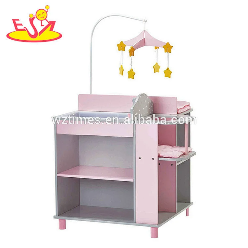 New design pink multifunctional wooden baby diaper changing table W08E019