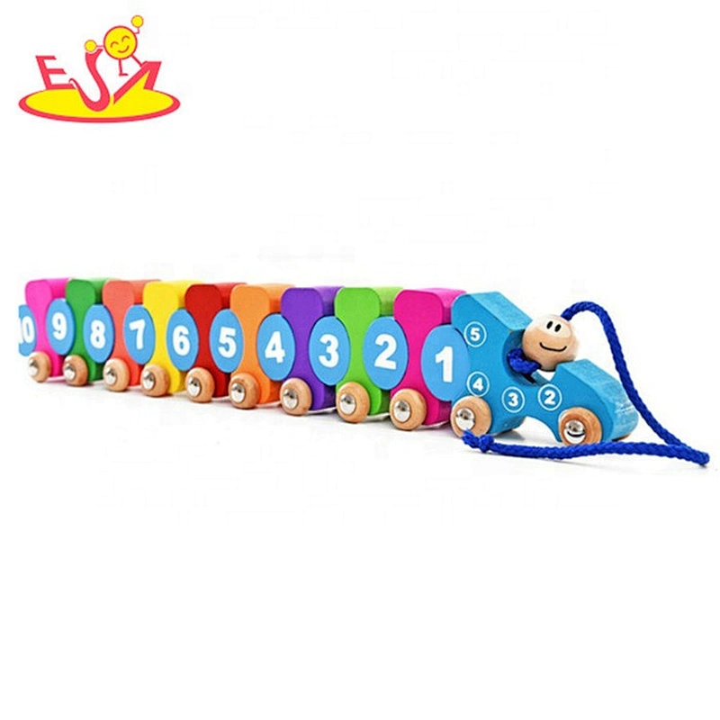 2019 New arrival kids mini wooden pull along train toy with numbers W05C115