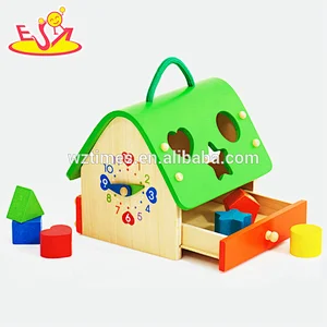 Hölzerne geometrische Blöcke der Großhandelskinder formen Spielzeug mit Haus W12D079