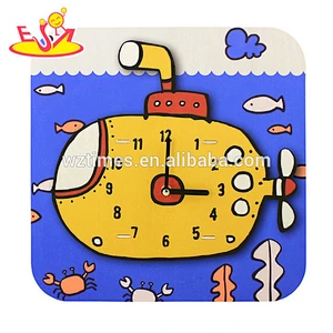 2018 wholesale number and time wooden puzzle alarm clock educational kids wooden puzzle alarm clock for sale W14K006