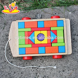 2018 wholesale baby wooden building block car funny kids wooden building block car W13C016