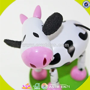 Wholesale cute design wooden thumb toy fashion cows shape kids wooden animal toy lovely baby wooden animal toy W06D068