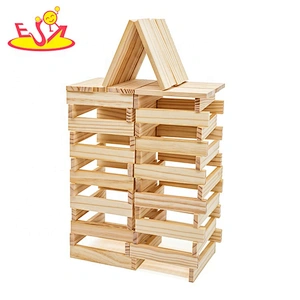 Non-Toxic 50 pcs kids educational wooden building blocks with carrying container W13B041