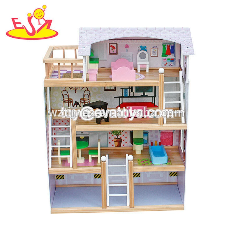 2018 Neues Design kleines viktorianisches Puppenhaus aus Holz für Kinder W06A022