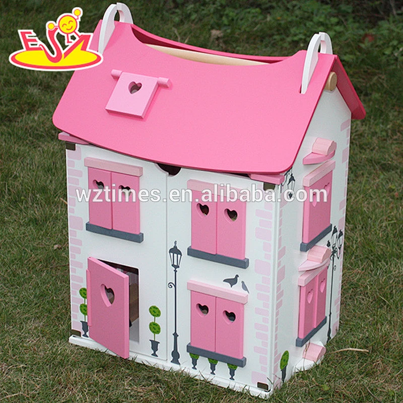 Wholesale beautiful pink wooden baby dollhouse toy fashion wooden baby dollhouse toy hot wooden baby dollhouse toy W06A051