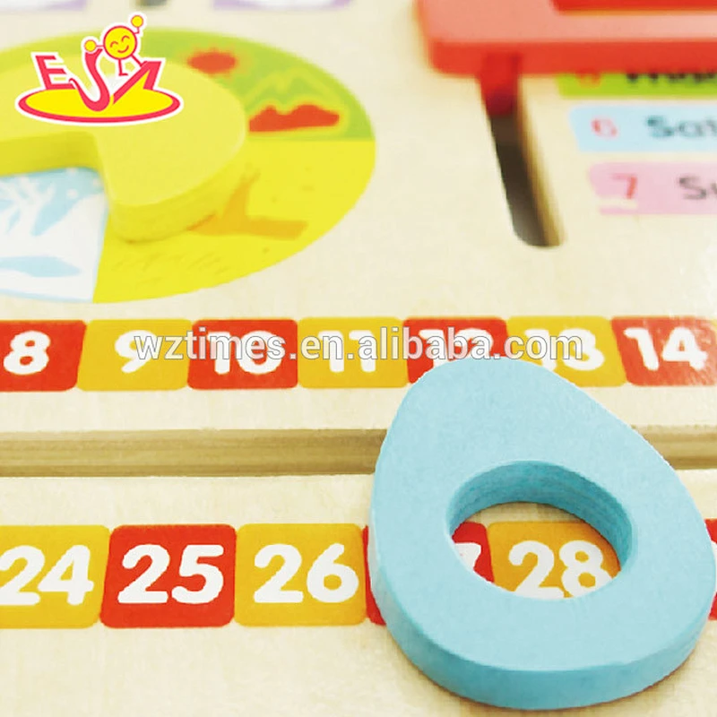 Wholesale useful wooden calendar toy for baby for learning date weather and time W09F001