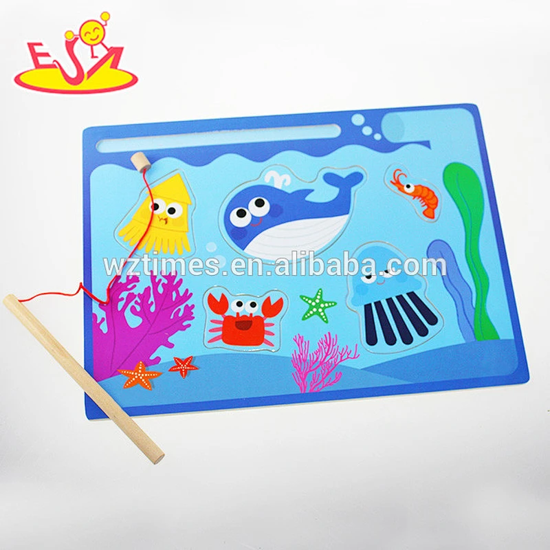 Wholesale educational tabletop game wooden magnetic fishing toy for children W01A067