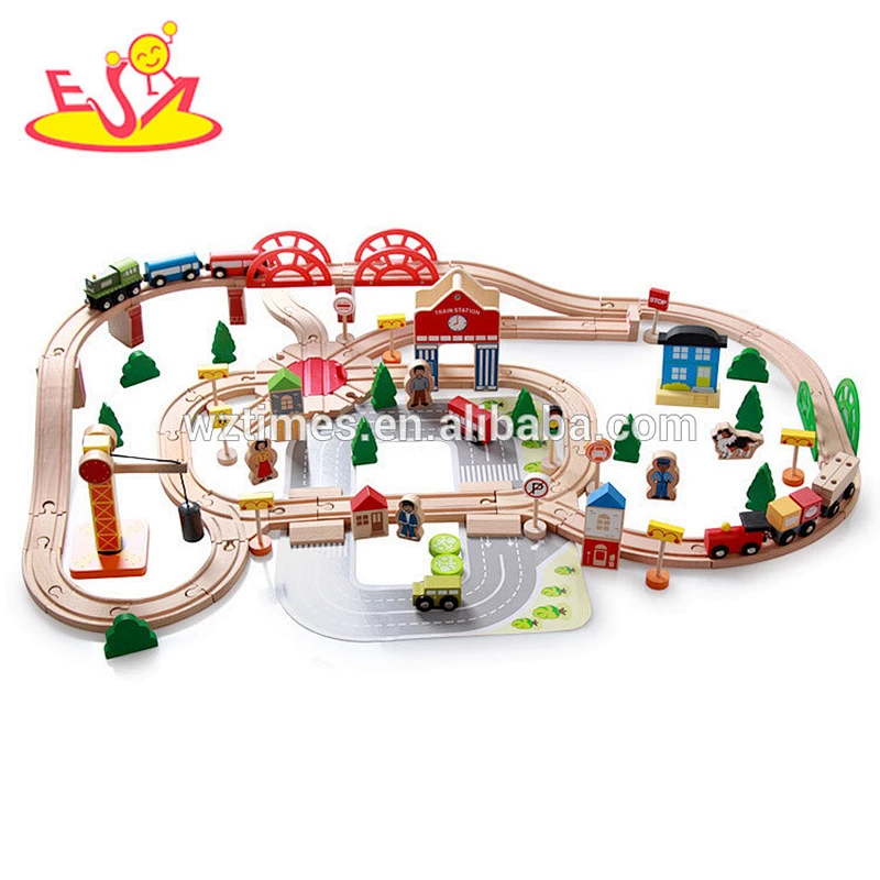 wholesale 120 pcs baby construction toy train track hottest design children wooden toy train track W04C074