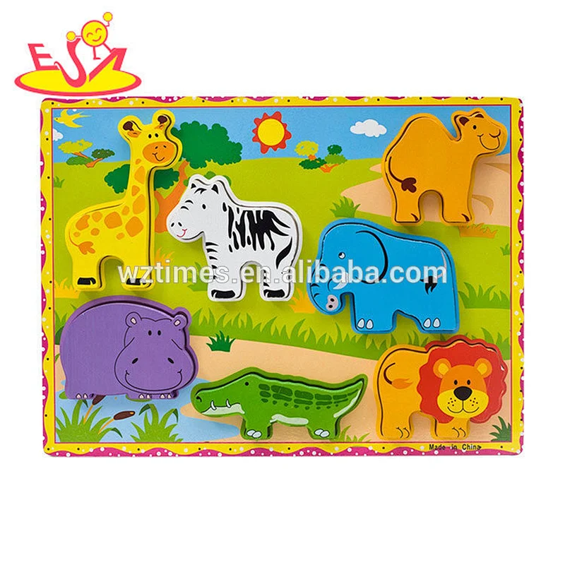 2018 Cheap preschool cognitive game toys wooden small puzzle animal for baby W14D055